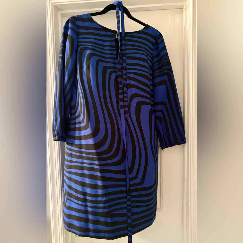 Tahari Blue and Black Dress with fabric belt tie